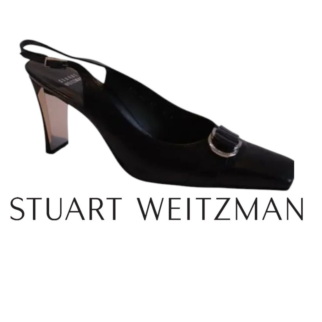 Stuart Weitzman Slingback Heels- Buckle & Reflective Metal On Heel Size 8